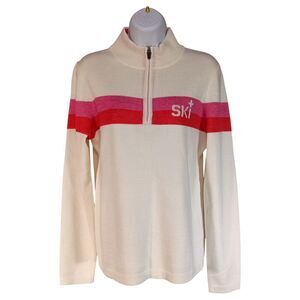 Meister Ski Sweater Pullover Womens Large 1/4 Zip Ivory Wool Outdooor